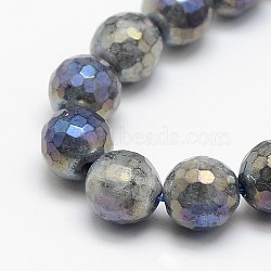 Electroplate Natural Labradorite Beads Strands, Round, Faceted, 14mm, Hole: 1mm, about 27pcs/strand, 15 inch(X-G-L150-14mm-01)