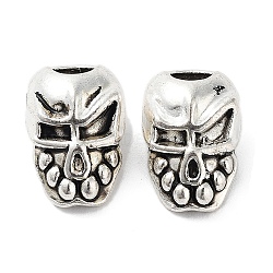 Tibetan Style Alloy Beads, Cadmium Free & Lead Free, Skull, Antique Silver, 14x11x10mm, Hole: 5mm, about 346pcs/1000g(FIND-Q094-12E-AS)