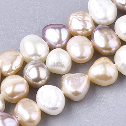 Natural Cultured Freshwater Pearl Beads Strands, Two Sides Polished, Nuggets, Seashell Color, 6~7x7~9x4~5mm, Hole: 1mm, about 44pcs/strand, 13.38~13.77 inch(34~35cm)(PEAR-T003-10)