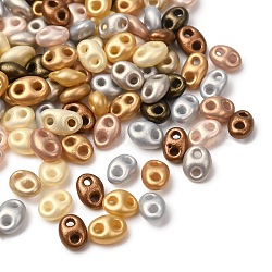 10G Opaque Colours Glass Seed Beads, 2-Hole, Oval, Mixed Color, 5.5x4x2.5mm, Hole: 1mm(SEED-L013-02E)
