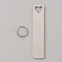 304 Stainless Steel Keychain, with Iron Key Rings, Rectangle with Heart, Stainless Steel Color, 5x1cm(KEYC-WH0004-32P)