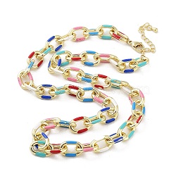 Brass Cable with Enamel Chain Necklaces, Real 18K Gold Plated, 18.82 inch(478mm)(NJEW-L170-12G)