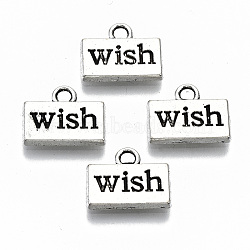 Tibetan Style Alloy Charms, Rectangle with Word Wish, Cadmium Free & Lead Free, Antique Silver, 10x13x2mm, Hole: 1.8mm, about 1000pcs/1000g(TIBEP-N009-049-RS)