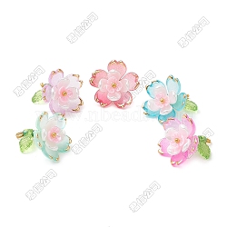 Transparent Acrylic Pendants, Flower, with Golden Brass Loop, Golden Metal Enlaced, Mixed Color, 17.5x18x19mm, Hole: 1.8mm, 10pcs/color(PALLOY-SZ00022)