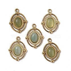 Natural Green Aventurine Pendants, Oval Charms, with PVD Vacuum Plating Real 18K Gold Plated 201 Stainless Steel Findings, 21x16x4.5mm, Hole: 1.8mm(X-STAS-C064-VC907)