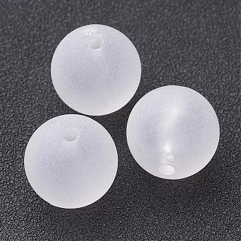 Transparent Acrylic Beads, Round, Frosted, White, about 16mm in diameter, hole: 2mm, about 220pcs/500g
