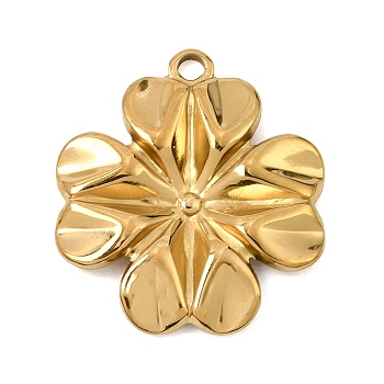 304 Stainless Steel Pendants, Flower Charms, Ion Plating(IP), Real 18K Gold Plated, 23x21x3mm, Hole: 1.8mm
