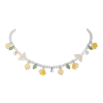 Glass with Topaz Jade Beaded Necklaces, Jewely for Women, Flower, Yellow, 18.78 inch(47.7cm)