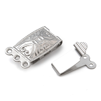 304 Stainless Steel Box Clasps, Rectangle, 3-Strand, 6-Hole, Stainless Steel Color, 10x20x4.5mm, Hole: 1/1.2mm