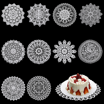 20Pcs 10 Styles Polyester Coasters, Table Mats, for Table Toppers Home Decoration, Flower, White, 300x1mm, 2pcs/style