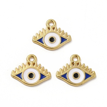 Alloy Enamel Pendants, Eye Charm, Golden, Blue, 12.5x15x1.5mm, Hole: 1.4mm