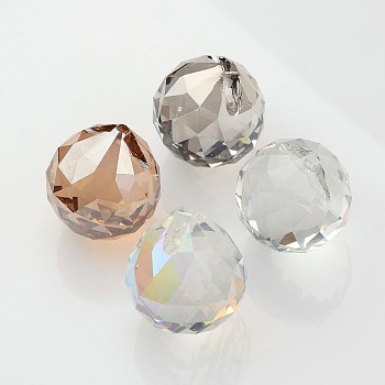 Faceted Round Glass Pendants, Mixed Color, 35x32mm, Hole: 2mm