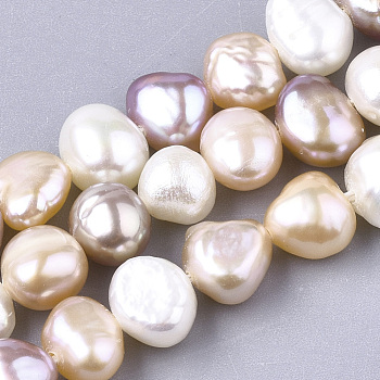 Natural Cultured Freshwater Pearl Beads Strands, Two Sides Polished, Nuggets, Seashell Color, 6~7x7~9x4~5mm, Hole: 1mm, about 44pcs/strand, 13.38~13.77 inch(34~35cm)