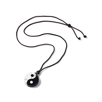 Natural Obsidian & Howlite Pendant Necklaces, Yin Yang, Black and White, 24.41 inch(62cm)