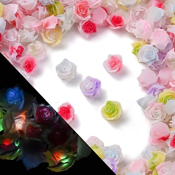 Luminous Resin Decoden Cabochons, Rose, Glow in the Dark, Mixed Color, 8~10x5.5mm