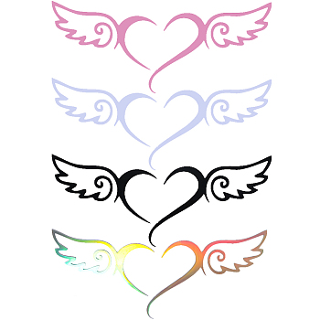 16 Sheets 4 Colors Heart with Wing PVC Waterproof Car Stickers, Reflective Self-Adhesive Decals, for Vehicle Decoration, Mixed Color, 82x183x0.3mm, 4 sheets/color