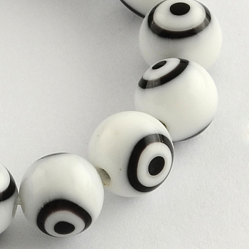 Round Handmade Evil Eye Lampwork Beads, White, 10mm, Hole: 1mm, about 38pcs/strand, 14.1 inch