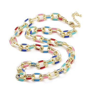 Brass Cable with Enamel Chain Necklaces, Real 18K Gold Plated, 18.82 inch(478mm)