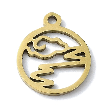 304 Stainless Steel Charms, Laser Cut, Flat Round with Cloud Charm, Golden, 14x11.5x1mm, Hole: 1.2mm