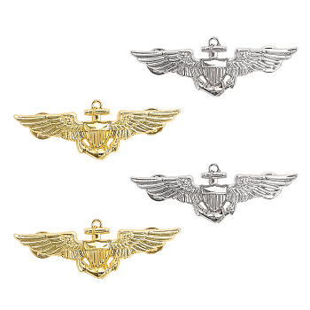 4Pcs 2 Colors Brass Eagle Wing Brooch, Badge for Backpack Clothes, Platinum & Golden, 25x69x3mm, Pim: 0.8mm, 2pcs/scolor