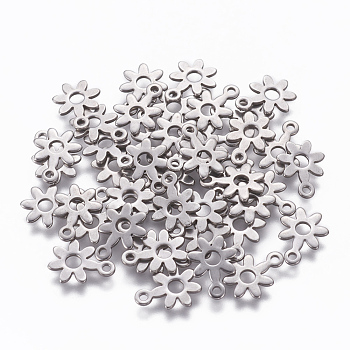 304 Stainless Steel Charms, Flower, Stainless Steel Color, 11x8x0.9mm, Hole: 1.2mm