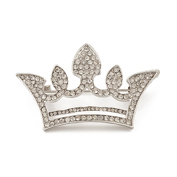 Rhinestone Crown Brooch Pin, Alloy Badge for Backpack Clothes, Platinum, 32.6x53.2x11mm