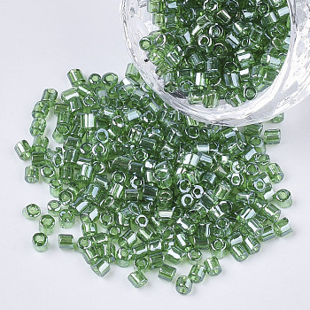 8/0 Two Cut Glass Seed Beads, Hexagon, Transparent Colours Luster, Green, 2.5~3x2.5mm, Hole: 0.9mm, about 15000pcs/bag