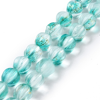Glass Beads Strands, with Glitter Sequins, Lantern, Medium Turquoise, 10.5x9.5x10.5mm, Hole: 1mm, about 38pcs/strand, 15.24 inch(38.7cm)