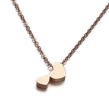 Double Heart 304 Stainless Steel Pendant Necklaces, with Lobster Claw Clasps, Rose Gold, 18.1 inch(46cm)