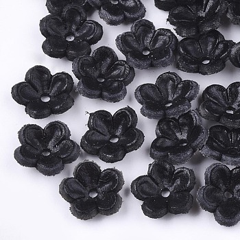 5-Petal Eco-Friendly Cowhide Bead Cap, Flower, Black, 13x13x3.5mm, Hole: 1.6mm