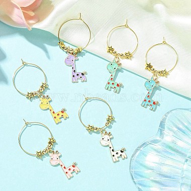 Giraffe Alloy Enamel Pendants Wine Glass Charms Sets(AJEW-JO00186)-2