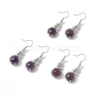 Natural Amethyst Gourd Dangle Earrings with Crystal Rhinestone(EJEW-A092-04P-02)-4