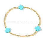 Cross Brass Beaded Stretch Bracelets for Women Gold Thin Chain Fashion Jewelry Accessories, Rose Gold, Cyan, 6.89 inch(17.5cm)(US0494-6)