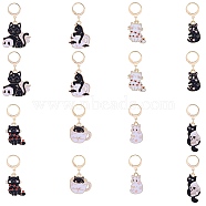 Alloy Enamel Cat Pendant Locking Stitch Markers, 304 Stainless Steel Clasps Stitch Marker, Mixed Color, 3.5~4.3cm, 8 style, 2pcs/style, 16pcs/set(HJEW-SW00038)