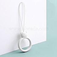Ring with Bear Shapes Silicone Mobile Phone Finger Rings, Finger Ring Short Hanging Lanyards, White, 9.5~10cm, Ring: 40x30x9mm(MOBA-PW0001-20L)