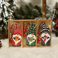 Christmas Wooden Gnome Box Set Pendant Decoration, for Christmas Tree Hanging Ornaments, Mixed Color, 155x10x15mm, 3pcs/box(XMAS-PW0001-165B)