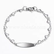 304 Stainless Steel ID Bracelets, with Lobster Claw Clasps, Heart, Stainless Steel Color, 7-1/8 inch(180mm)
(BJEW-H520-11P)