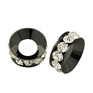 Brass Rhinestone Spacer Beads, Grade A, Rondelle, Gunmetal, Crystal, about 9mm in diameter, 4mm thick, hole: 4mm(RB-A020-9mm-01B)