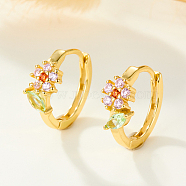Flower 925 Sterling Silver Micro Pave Colorful Cubic Zirconia Hoop Earrings, Golden, 5mm(MY5379)