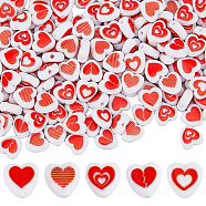 250Pcs 5 Styles Opaque Acrylic Enamel Beads, Heart, Red, 8.5x8.5x4mm, Hole: 1.5mm, 50pcs/style(OACR-FH0001-051)