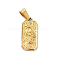 Vacuum Plating 304 Stainless Steel Pendants, with 201 Stainless Steel Snap On Bails, Rectangle with Moon & Star & Eye, Golden, 22.5x10x2mm, Hole: 6.7x3mm(X-STAS-F277-25G)