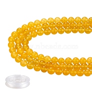 DIY Jewelry Bracelet Making Kits, 3 Strands 8mm Dyed Round Natural White Jade Beads and Flat Elastic Thread, Gold, 8mm, Hole: 1mm, about 49pcs/strand, 15.16''(38.5cm), 3strands/set(DIY-SZ0003-69G)