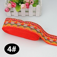 Ethnic Style Embroidery Polyester Ribbons, Jacquard Ribbon, Garment Accessories, Wave Pattern, Orange, 1-3/4 inch(45mm), about 10.94 Yards(10m)/Roll(FABR-PW0003-02D)