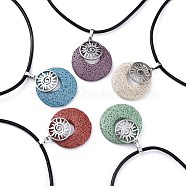 Alloy Natural Dyed Lava Rock Pendant Necklaces, with Cowhide Leather Cord and 304 Stainless Steel Lobster Claw Clasps, Flat Round with Sun, Mixed Color, 18.3 inch(46.5cm), 2.5mm(NJEW-JN02453-M)