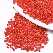 Baking Paint Glass Seed Beads, Fit for Machine Eembroidery, Round, Orange Red, 2.5x1.5mm, Hole: 1mm, about 20000pcs/bag(SEED-S042-05A-05)