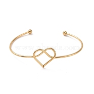 201 Stainless Steel Wire Wrap Heart Open Cuff Bangle, Torque Bangle for Women, Golden, Inner Diameter: 2-7/8 inch(7.2cm)(BJEW-P285-02G)
