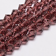 Imitate Austrian Crystal Bicone Glass Beads Strands, Grade AA, Faceted, Medium Violet Red, 4x4mm, Hole: 1mm, about 93~95pcs/strand, 14 inch(X1-GLAA-F029-4x4mm-05)