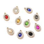 UV Plating Alloy Pendants, with Crystal Rhinestone and Glass, Golden, Oval Charms, Mixed Color, 18x12.5x4mm, Hole: 2mm(ALRI-M020-07G)