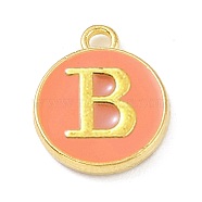 Golden Plated Alloy Enamel Charms, Enamelled Sequins, Flat Round with Alphabet, Letter.B, Hot Pink, 14x12x2mm, Hole: 1.5mm(X-ENAM-Q437-11B)