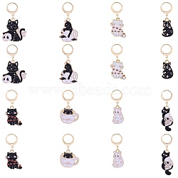 Alloy Enamel Cat Pendant Locking Stitch Markers, 304 Stainless Steel Clasps Stitch Marker, Mixed Color, 3.5~4.3cm, 8 style, 2pcs/style, 16pcs/set(HJEW-SW00038)